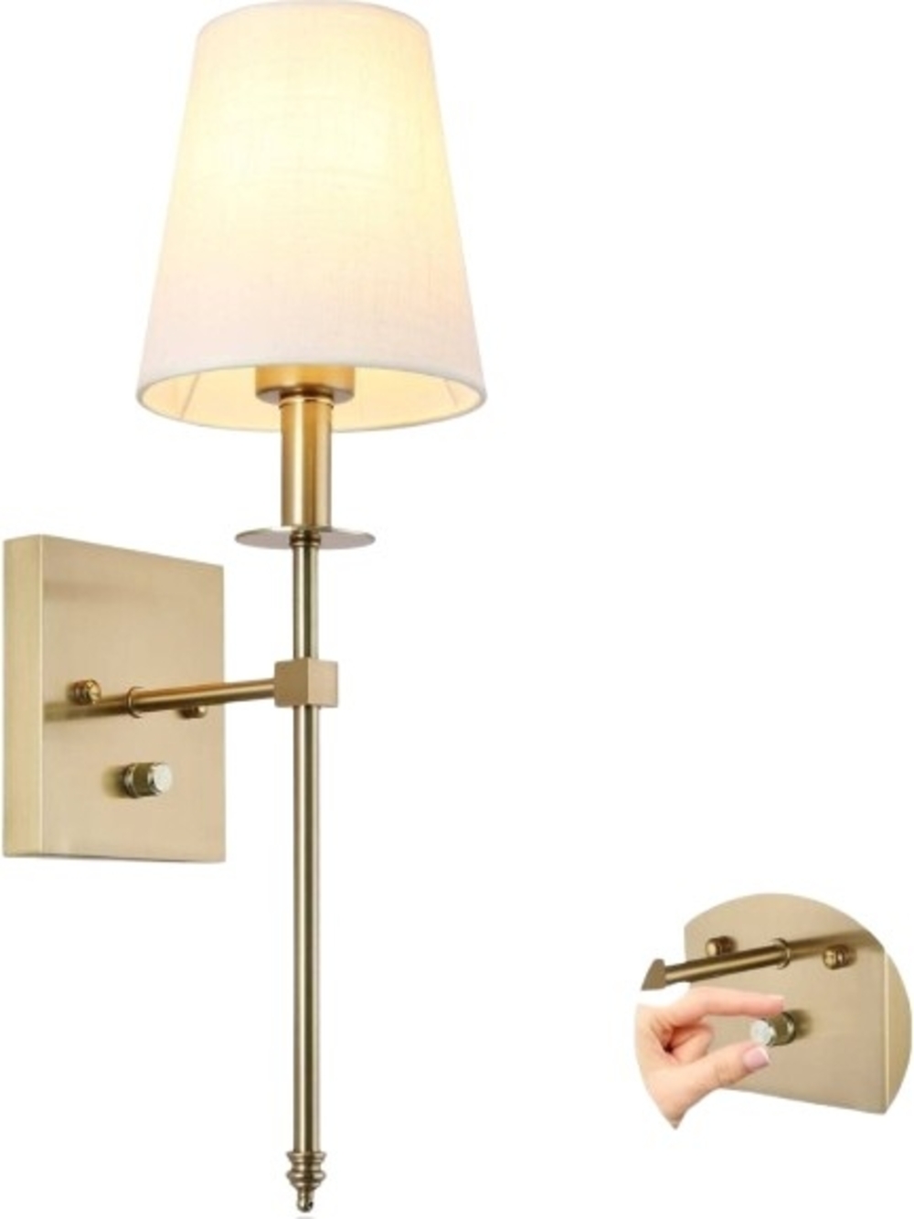 Brushed Gold Wall Sconce with Fabric Shade
